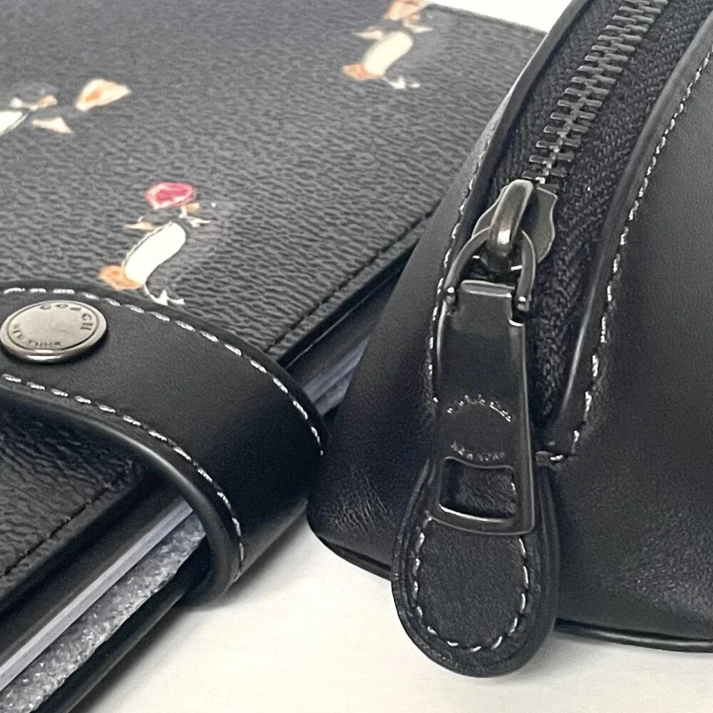 Coach CCP98 Boxed Notebook & Pencil Case Black Signature Canvas Penguin Leather